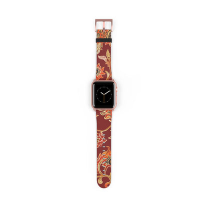 Floral Paisley Leather Watch Band — Burgundy Botanical Strap - DIGITAL X