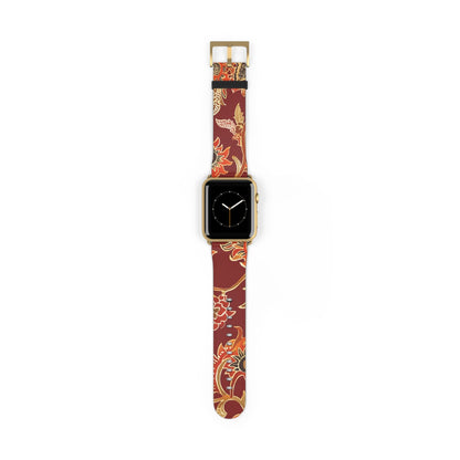 Floral Paisley Leather Watch Band — Burgundy Botanical Strap - DIGITAL X