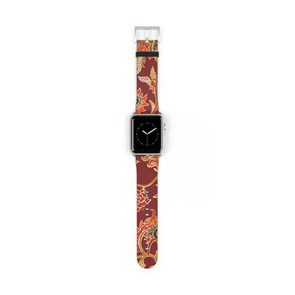 Floral Paisley Leather Watch Band — Burgundy Botanical Strap - DIGITAL X