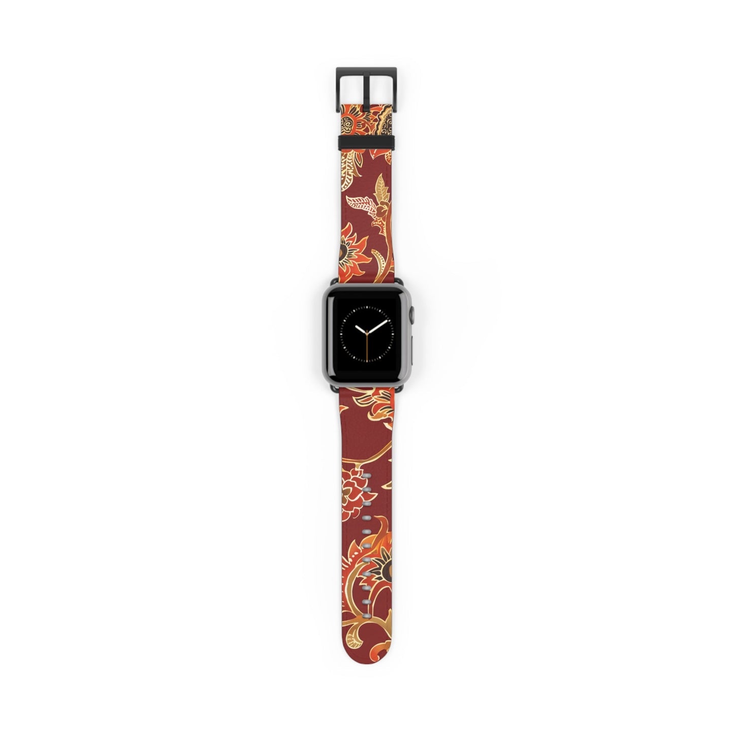 Floral Paisley Leather Watch Band — Burgundy Botanical Strap - DIGITAL X