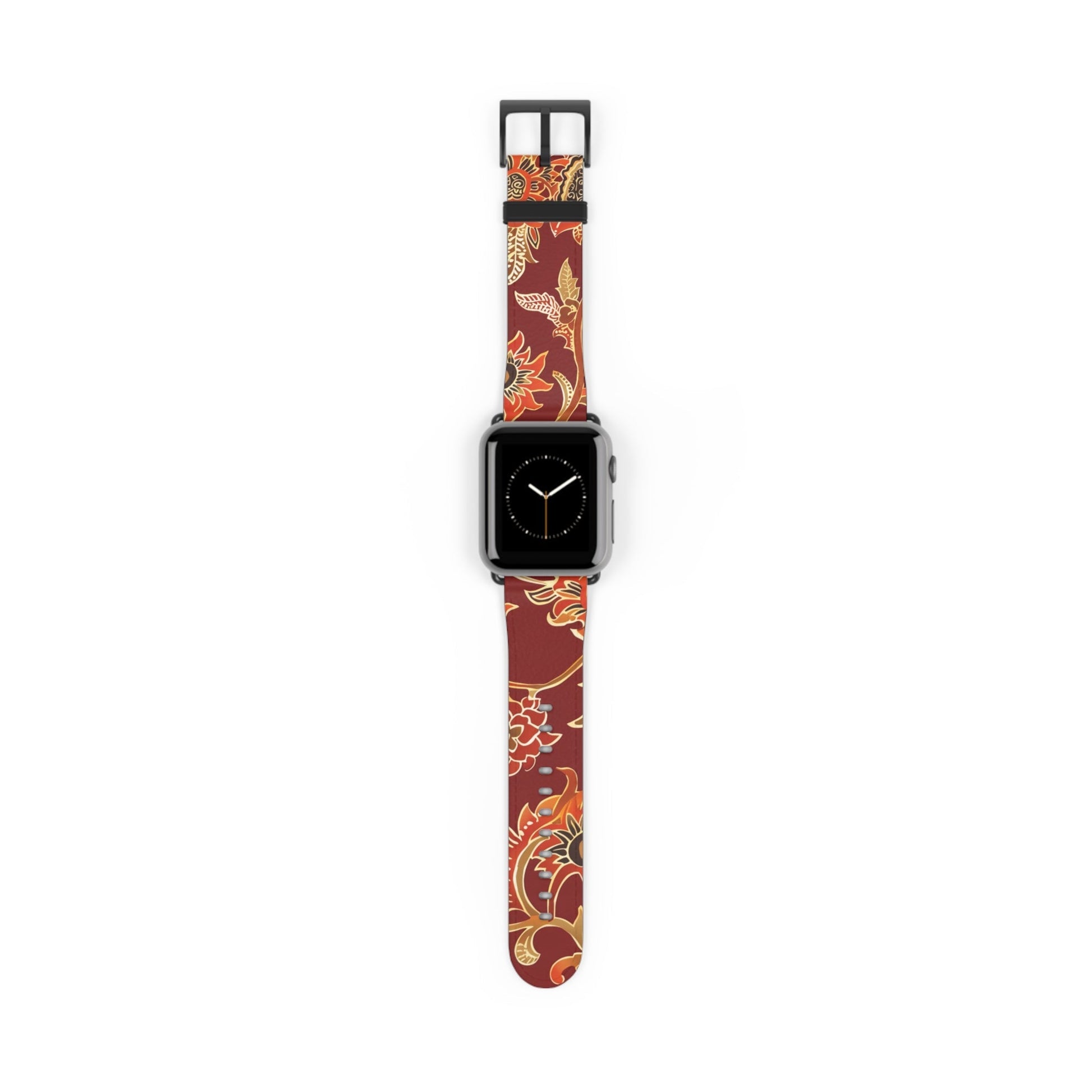 Floral Paisley Leather Watch Band — Burgundy Botanical Strap - DIGITAL X