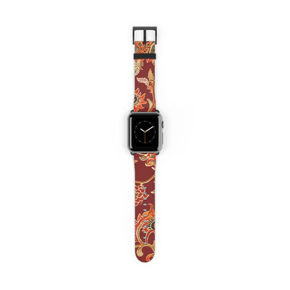 Floral Paisley Leather Watch Band — Burgundy Botanical Strap - DIGITAL X