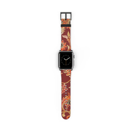 Floral Paisley Leather Watch Band — Burgundy Botanical Strap - DIGITAL X
