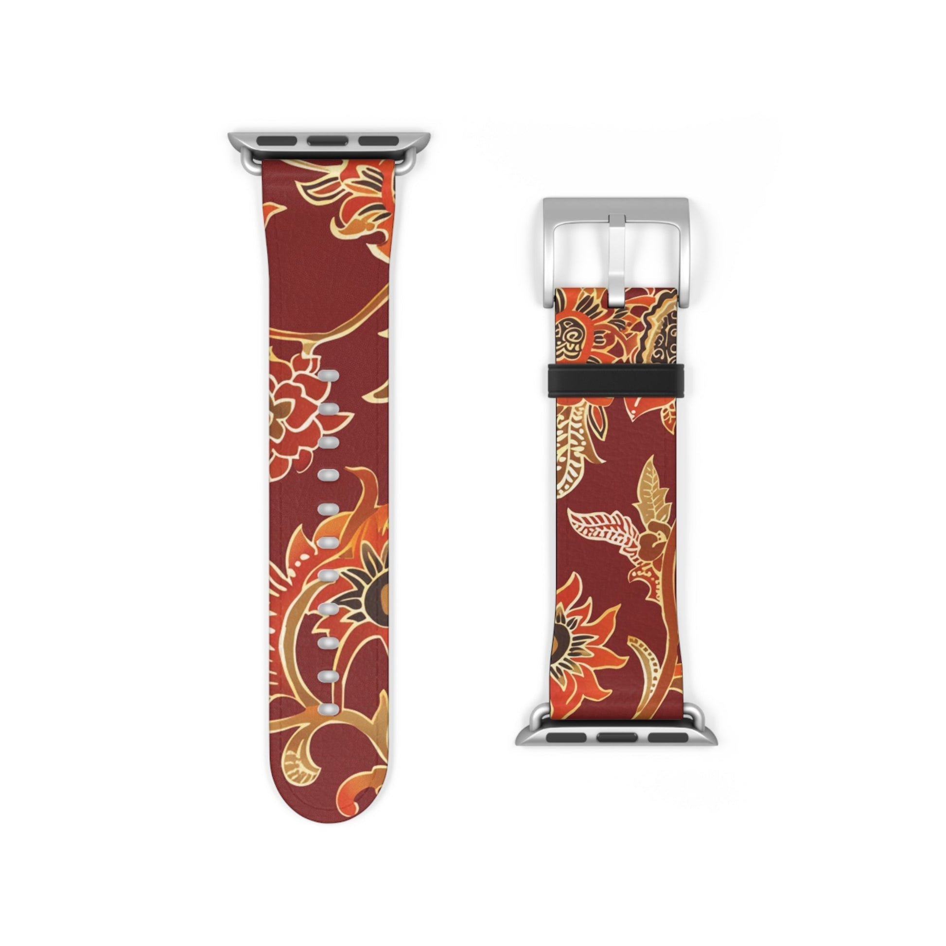 Floral Paisley Leather Watch Band — Burgundy Botanical Strap - DIGITAL X