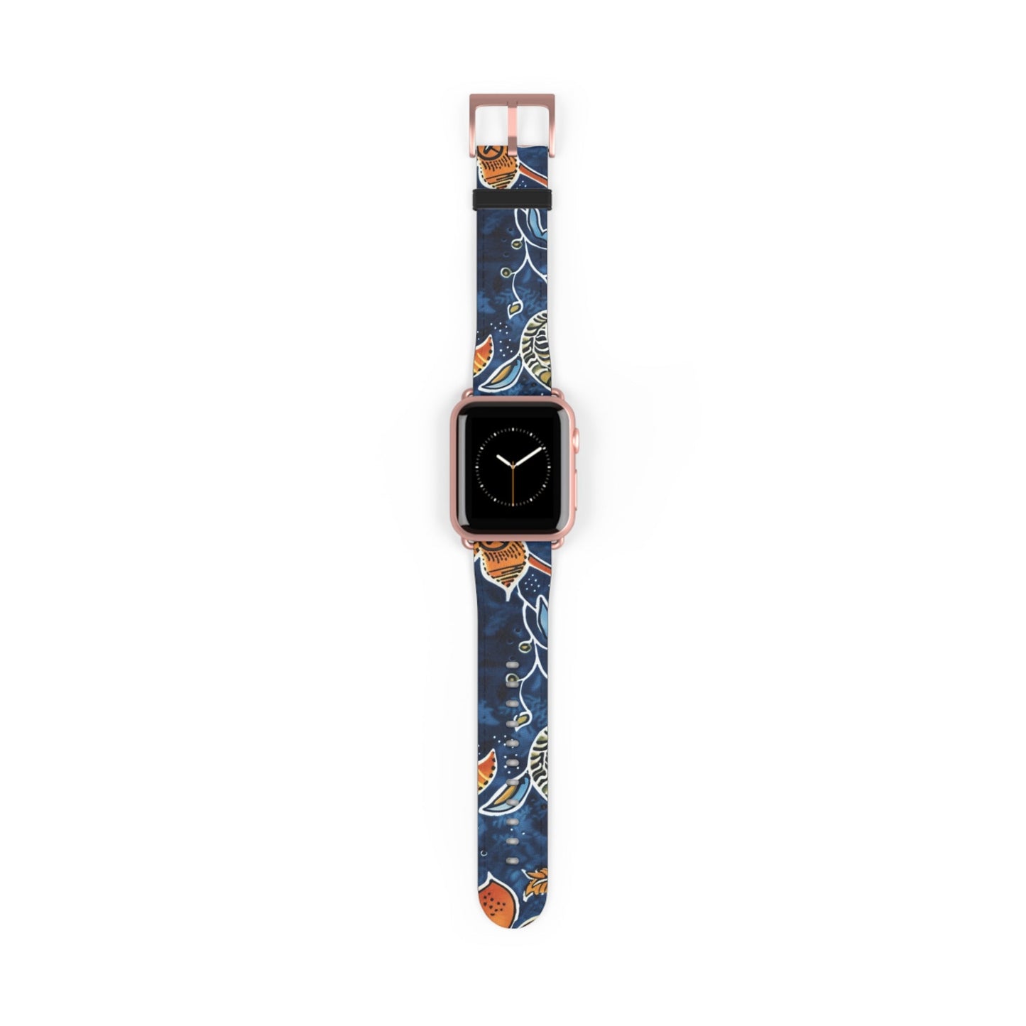Floral Paisley Leather Watch Band — Navy Blue & Orange - DIGITAL X