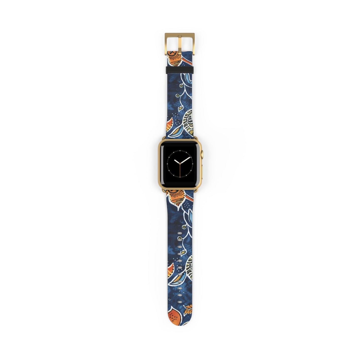 Floral Paisley Leather Watch Band — Navy Blue & Orange - DIGITAL X