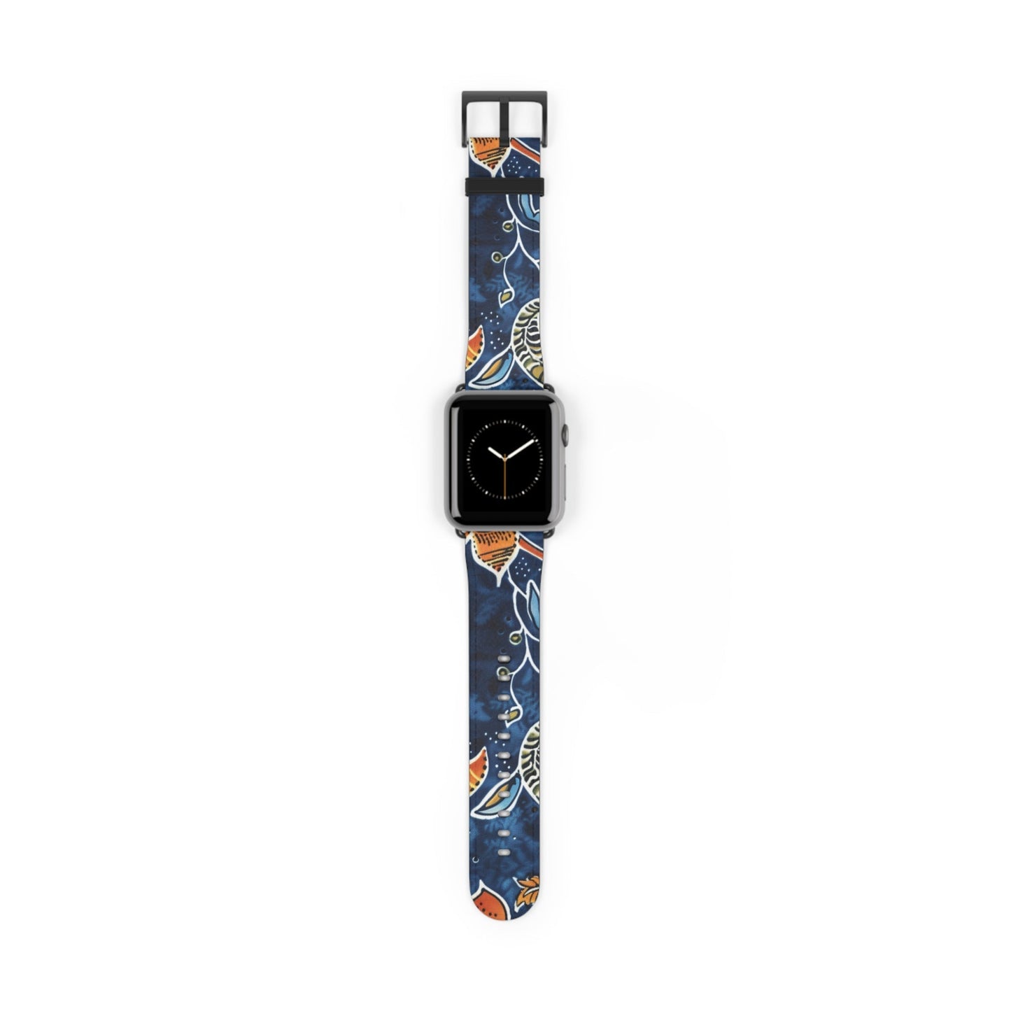 Floral Paisley Leather Watch Band — Navy Blue & Orange - DIGITAL X