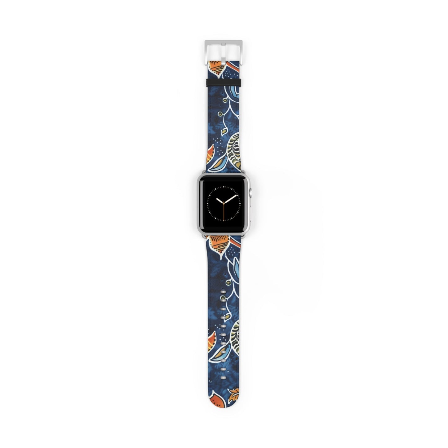 Floral Paisley Leather Watch Band — Navy Blue & Orange - DIGITAL X