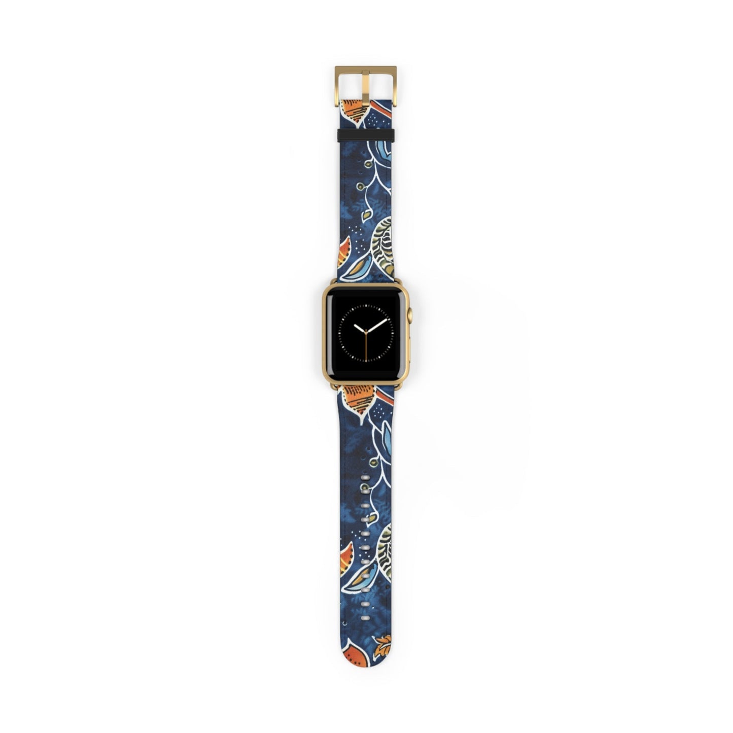 Floral Paisley Leather Watch Band — Navy Blue & Orange - DIGITAL X