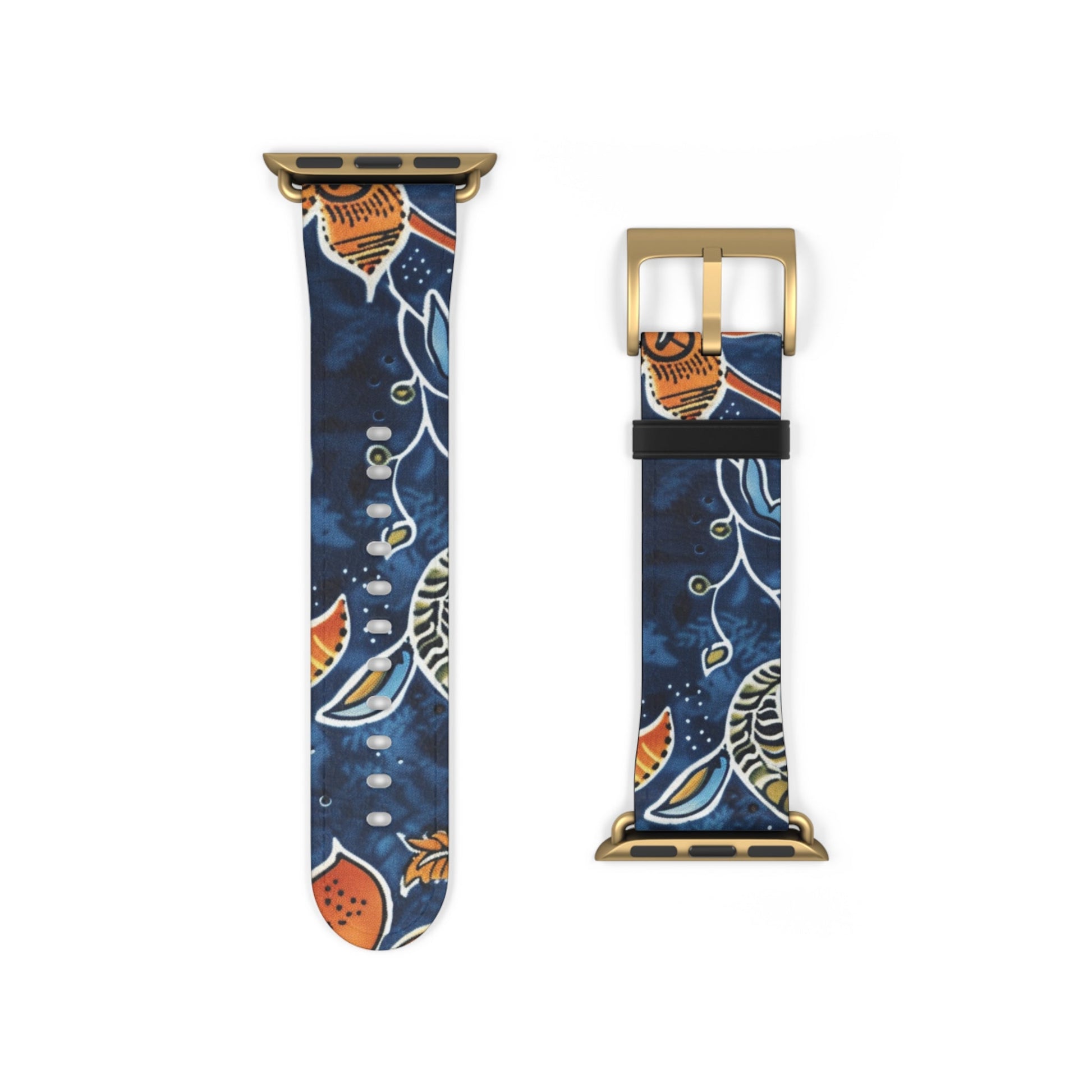 Floral Paisley Leather Watch Band — Navy Blue & Orange - DIGITAL X