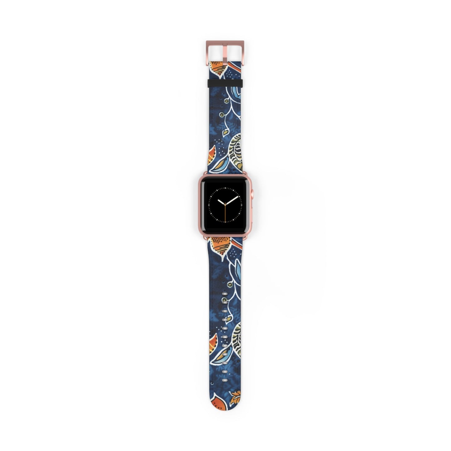Floral Paisley Leather Watch Band — Navy Blue & Orange - DIGITAL X