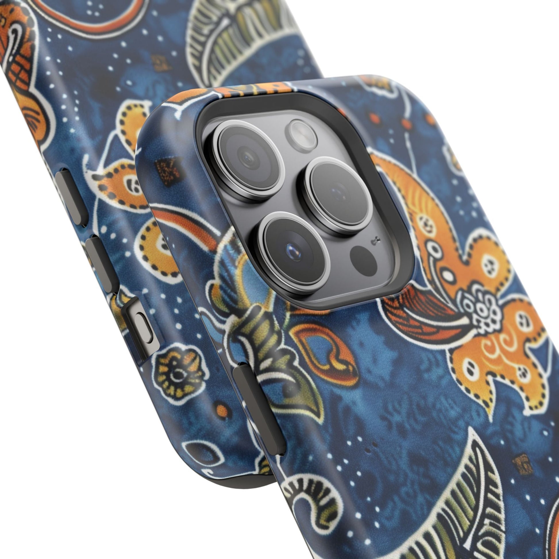 Floral Paisley Magnetic Impact Phone Case — Blue & Orange Protective Cover - DIGITAL X