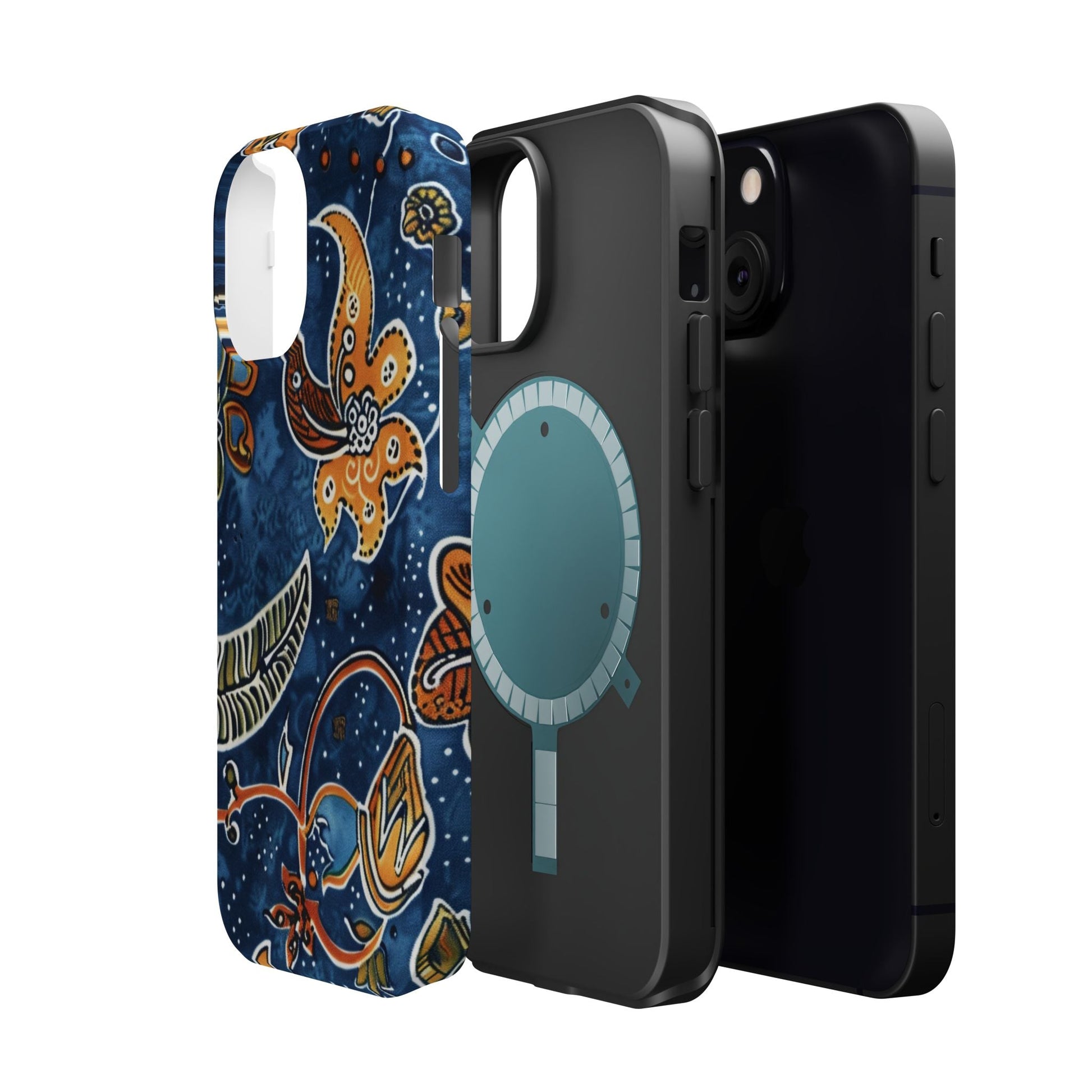 Floral Paisley Magnetic Impact Phone Case — Blue & Orange Protective Cover - DIGITAL X