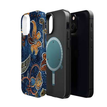 Floral Paisley Magnetic Impact Phone Case — Blue & Orange Protective Cover - DIGITAL X