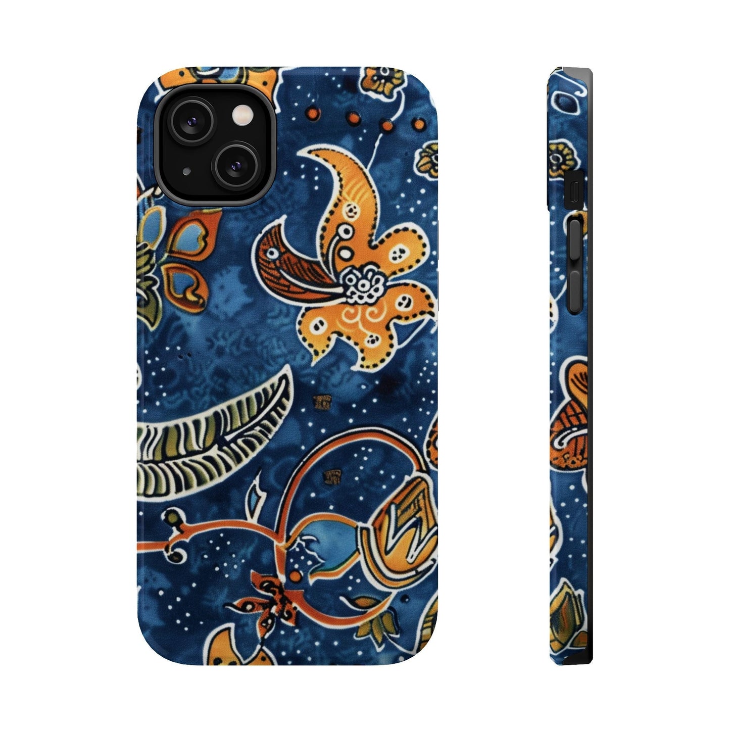 Floral Paisley Magnetic Impact Phone Case — Blue & Orange Protective Cover - DIGITAL X