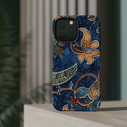 Floral Paisley Magnetic Impact Phone Case — Blue & Orange Protective Cover - DIGITAL X