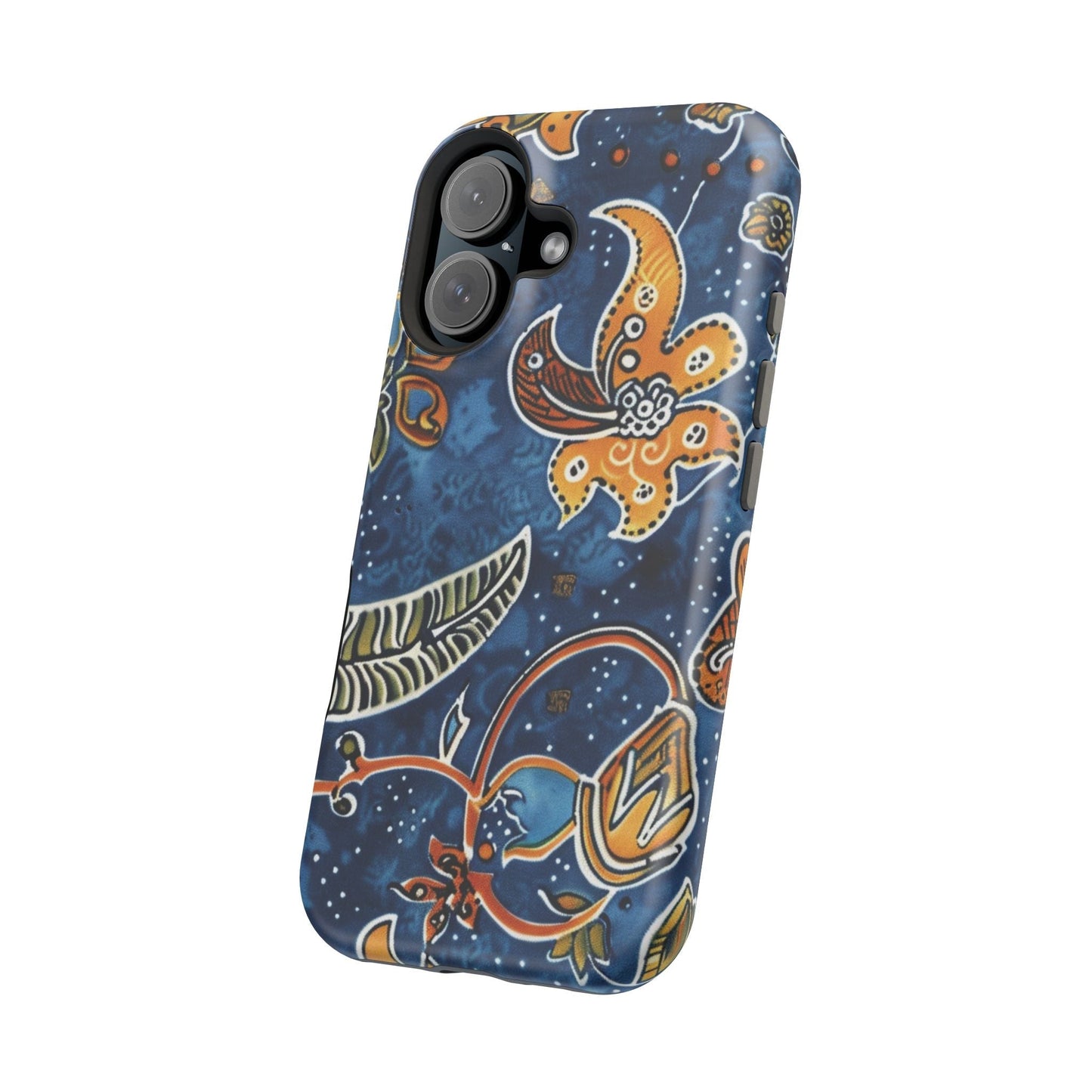 Floral Paisley Magnetic Impact Phone Case — Blue & Orange Protective Cover - DIGITAL X