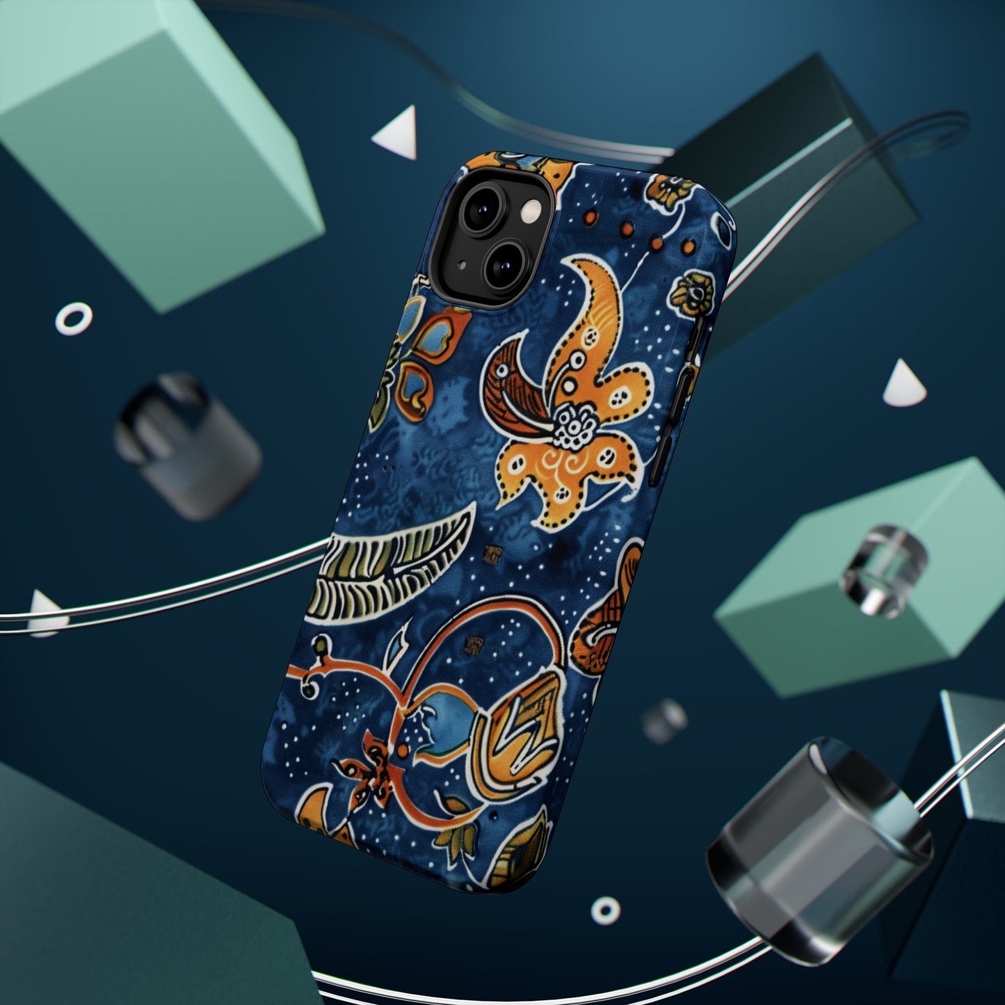 Floral Paisley Magnetic Impact Phone Case — Blue & Orange Protective Cover - DIGITAL X