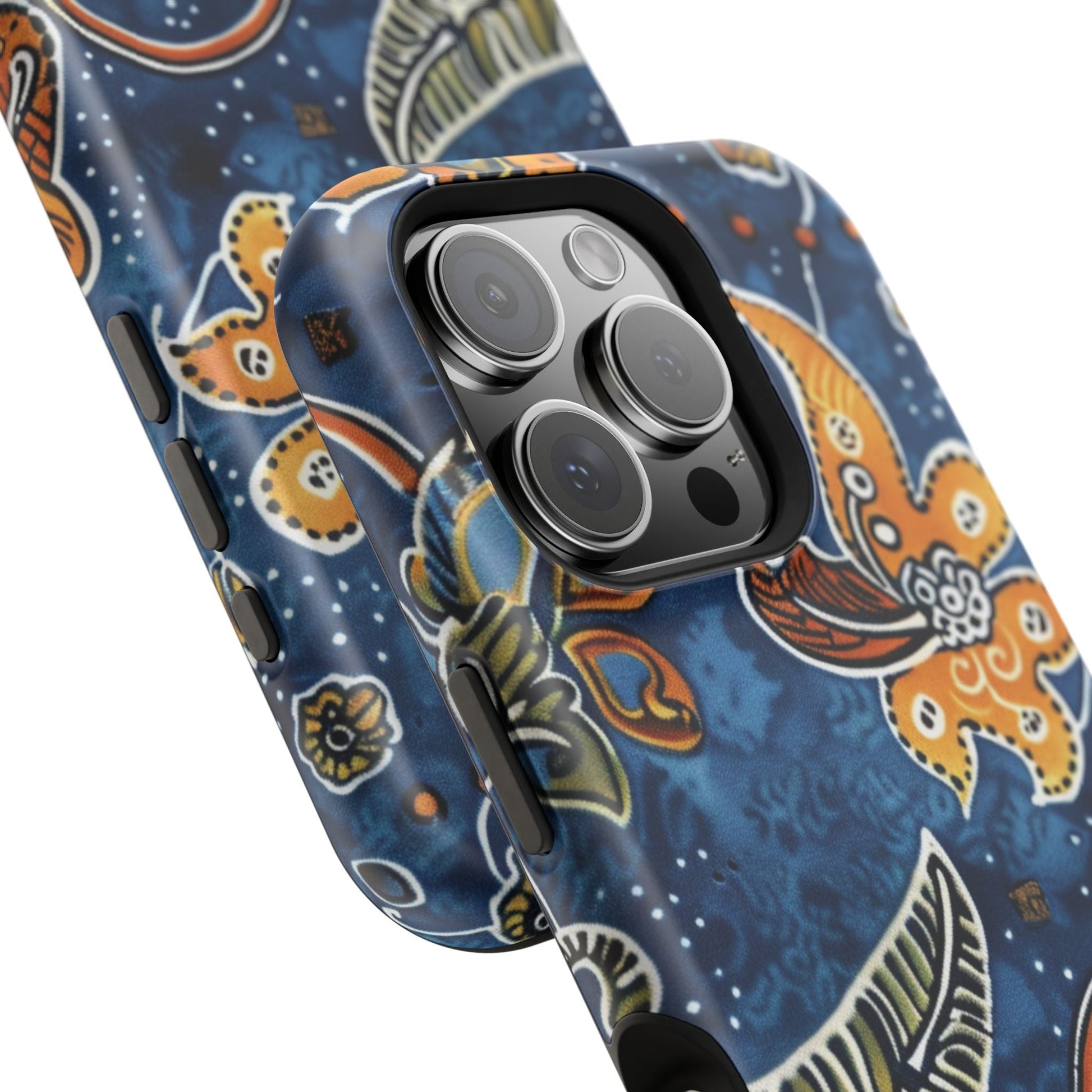 Floral Paisley Magnetic Impact Phone Case — Blue & Orange Protective Cover - DIGITAL X