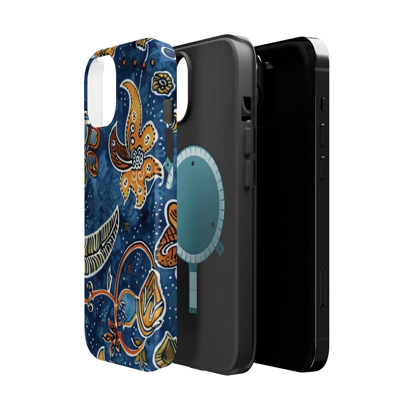 Floral Paisley Magnetic Impact Phone Case — Blue & Orange Protective Cover - DIGITAL X