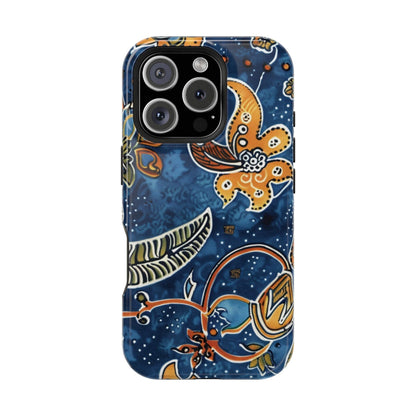 Floral Paisley Magnetic Impact Phone Case — Blue & Orange Protective Cover - DIGITAL X