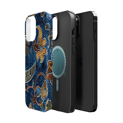 Floral Paisley Magnetic Impact Phone Case — Blue & Orange Protective Cover - DIGITAL X