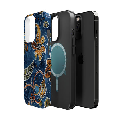 Floral Paisley Magnetic Impact Phone Case — Blue & Orange Protective Cover - DIGITAL X