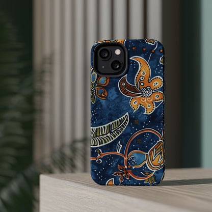 Floral Paisley Magnetic Impact Phone Case — Blue & Orange Protective Cover - DIGITAL X