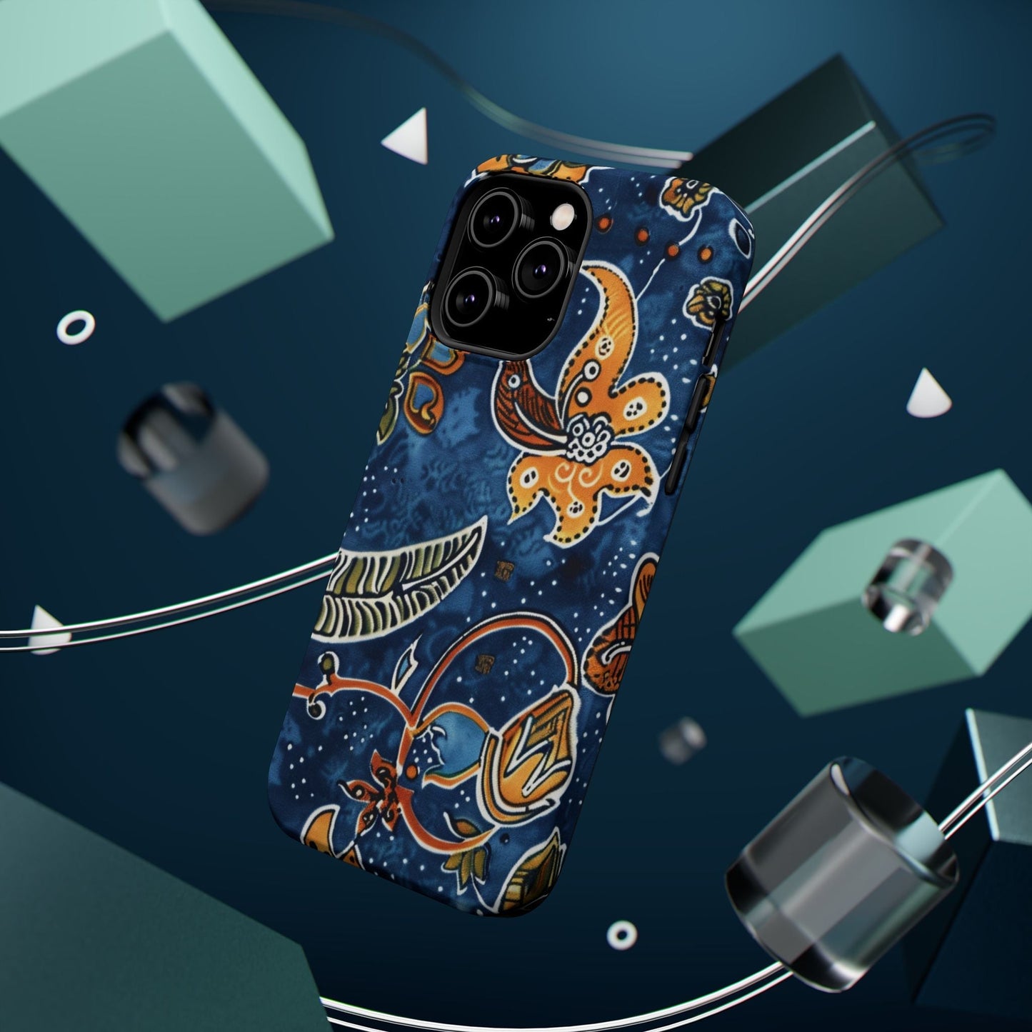 Floral Paisley Magnetic Impact Phone Case — Blue & Orange Protective Cover - DIGITAL X