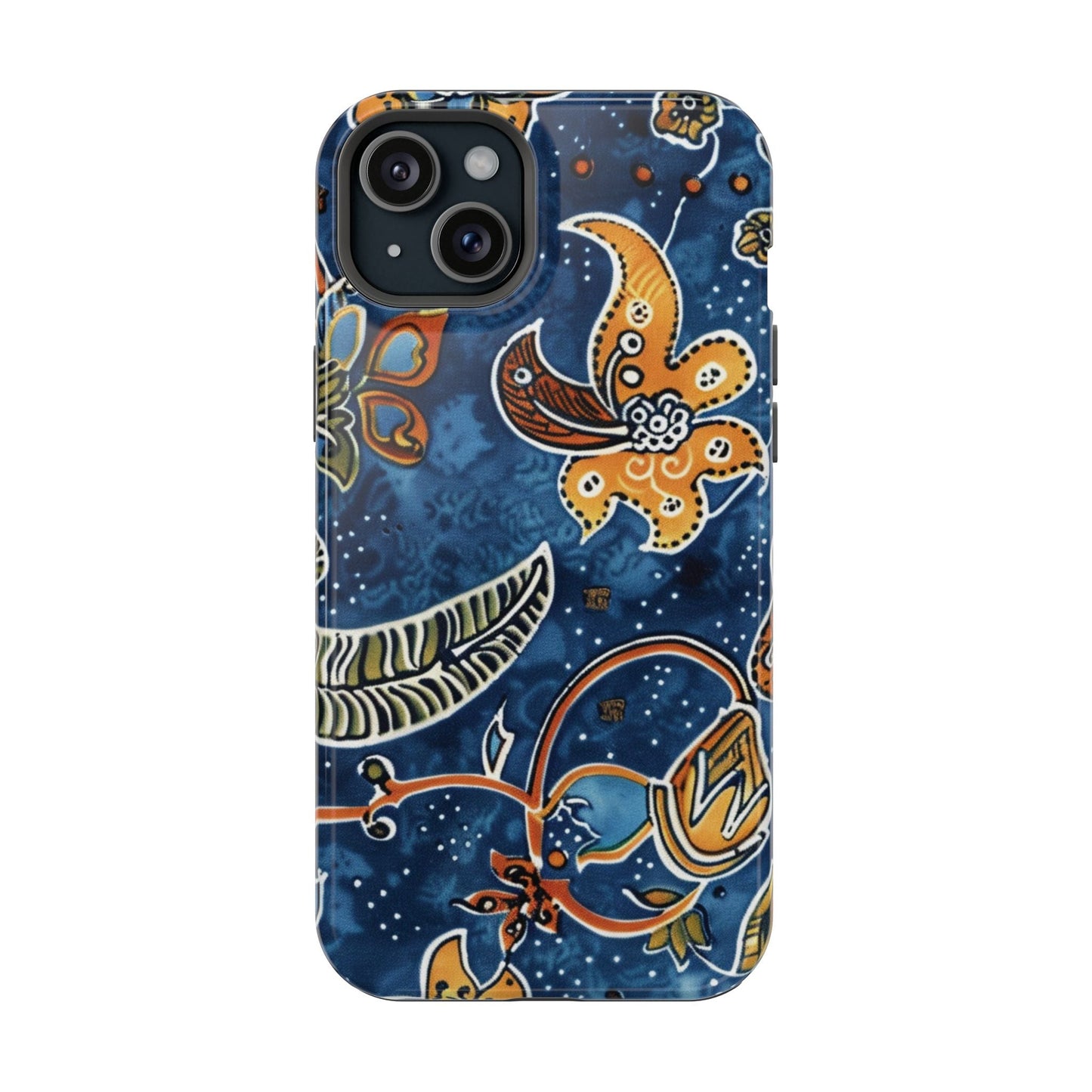 Floral Paisley Magnetic Impact Phone Case — Blue & Orange Protective Cover - DIGITAL X