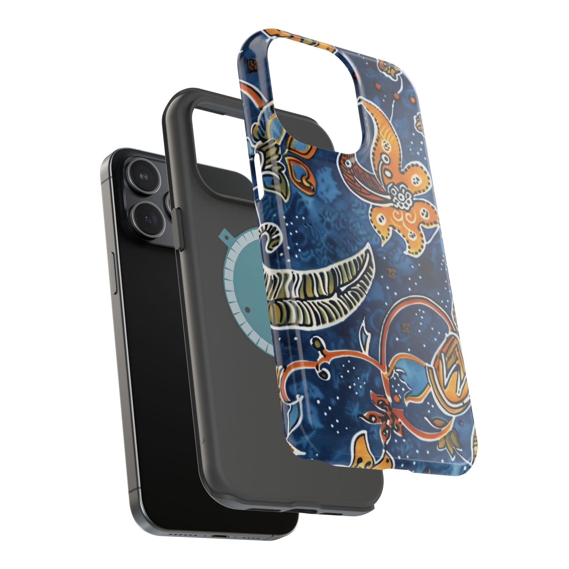 Floral Paisley Magnetic Impact Phone Case — Blue & Orange Protective Cover - DIGITAL X