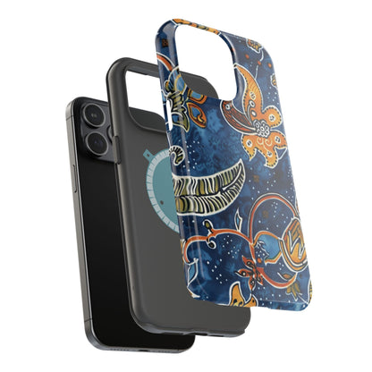 Floral Paisley Magnetic Impact Phone Case — Blue & Orange Protective Cover - DIGITAL X