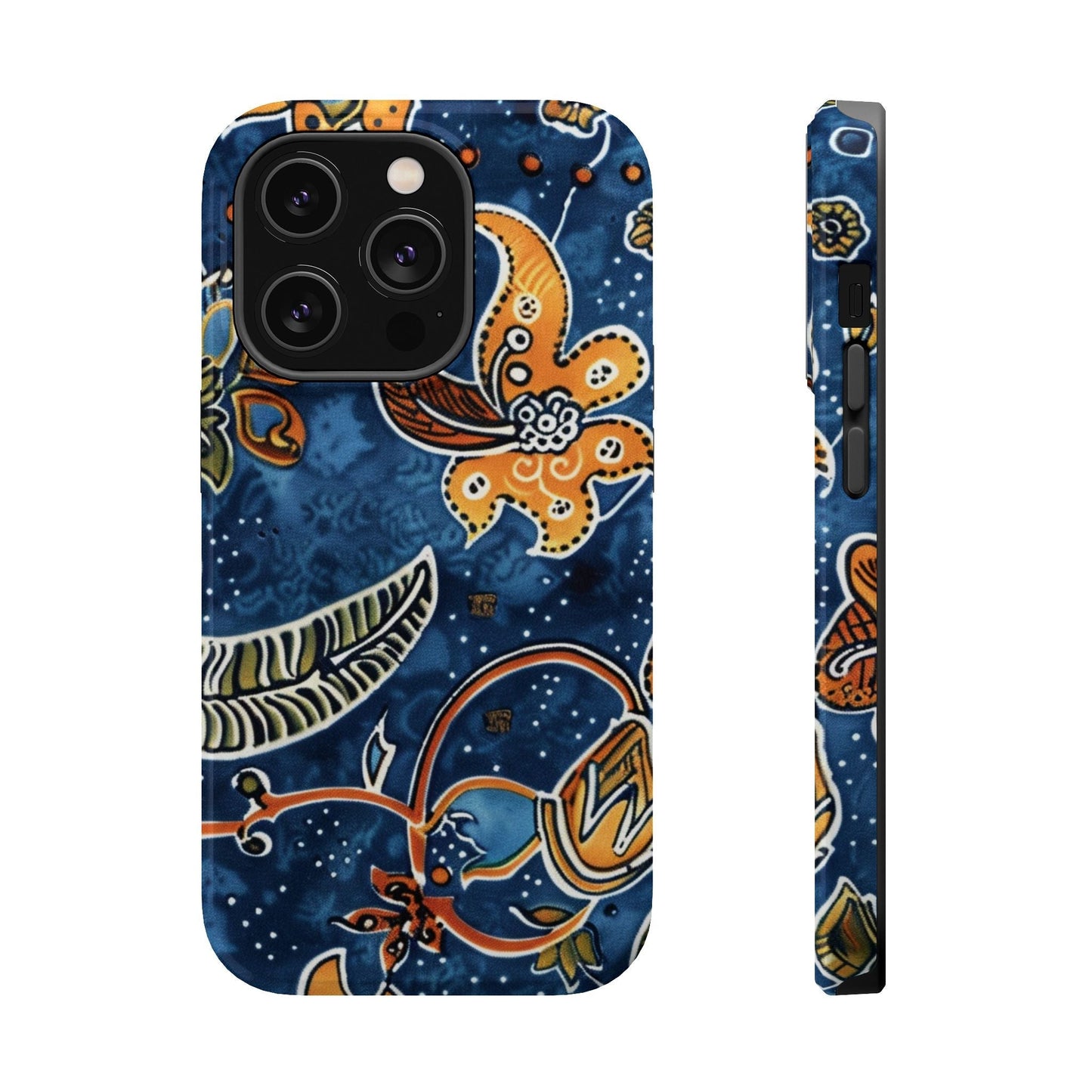 Floral Paisley Magnetic Impact Phone Case — Blue & Orange Protective Cover - DIGITAL X