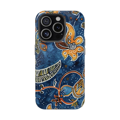 Floral Paisley Magnetic Impact Phone Case — Blue & Orange Protective Cover - DIGITAL X