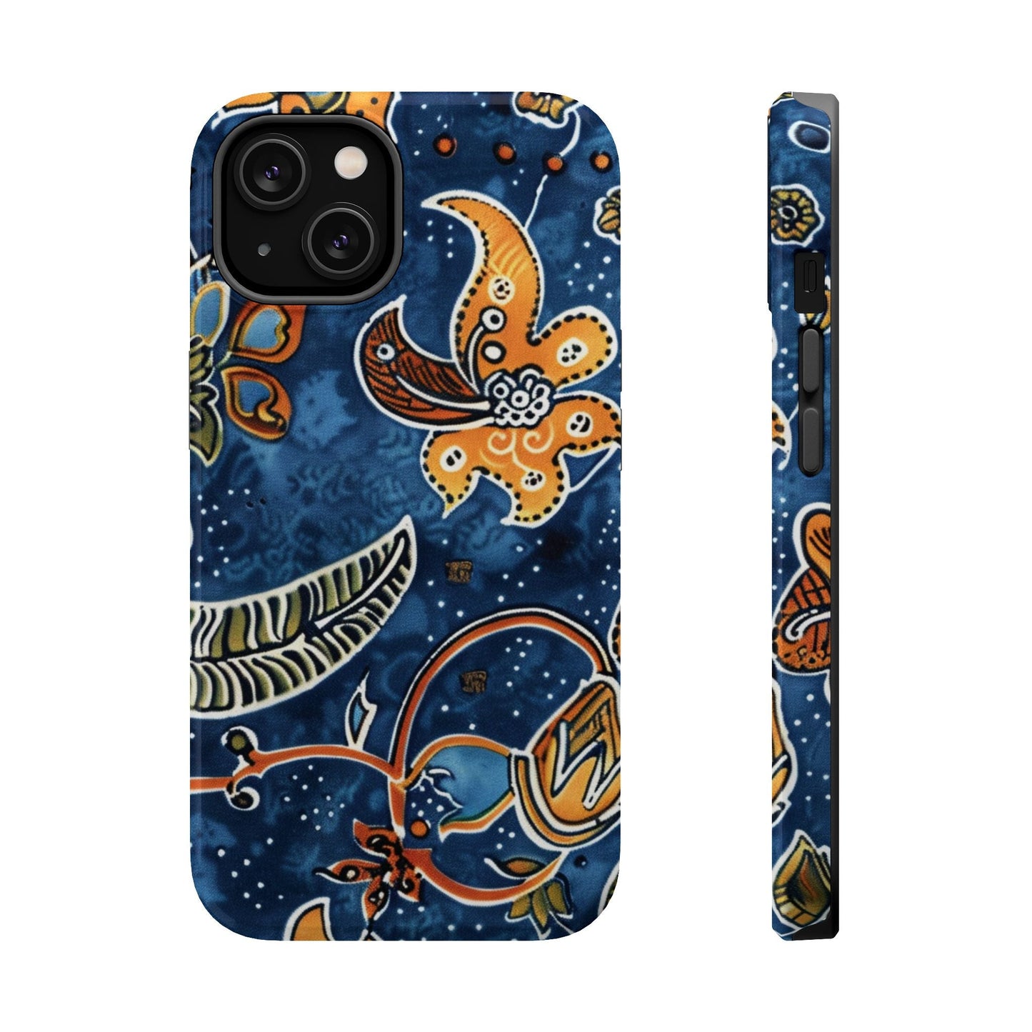 Floral Paisley Magnetic Impact Phone Case — Blue & Orange Protective Cover - DIGITAL X