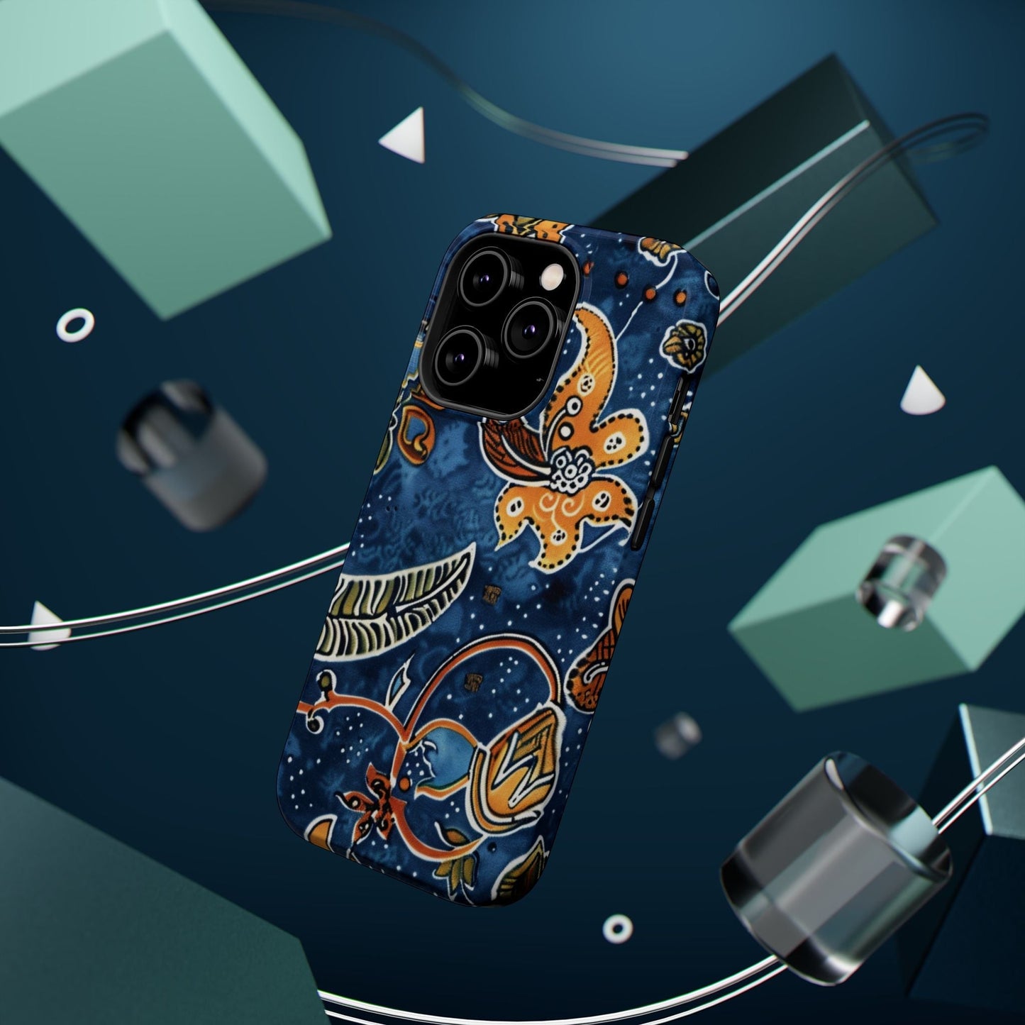 Floral Paisley Magnetic Impact Phone Case — Blue & Orange Protective Cover - DIGITAL X