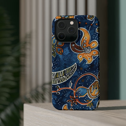 Floral Paisley Magnetic Impact Phone Case — Blue & Orange Protective Cover - DIGITAL X
