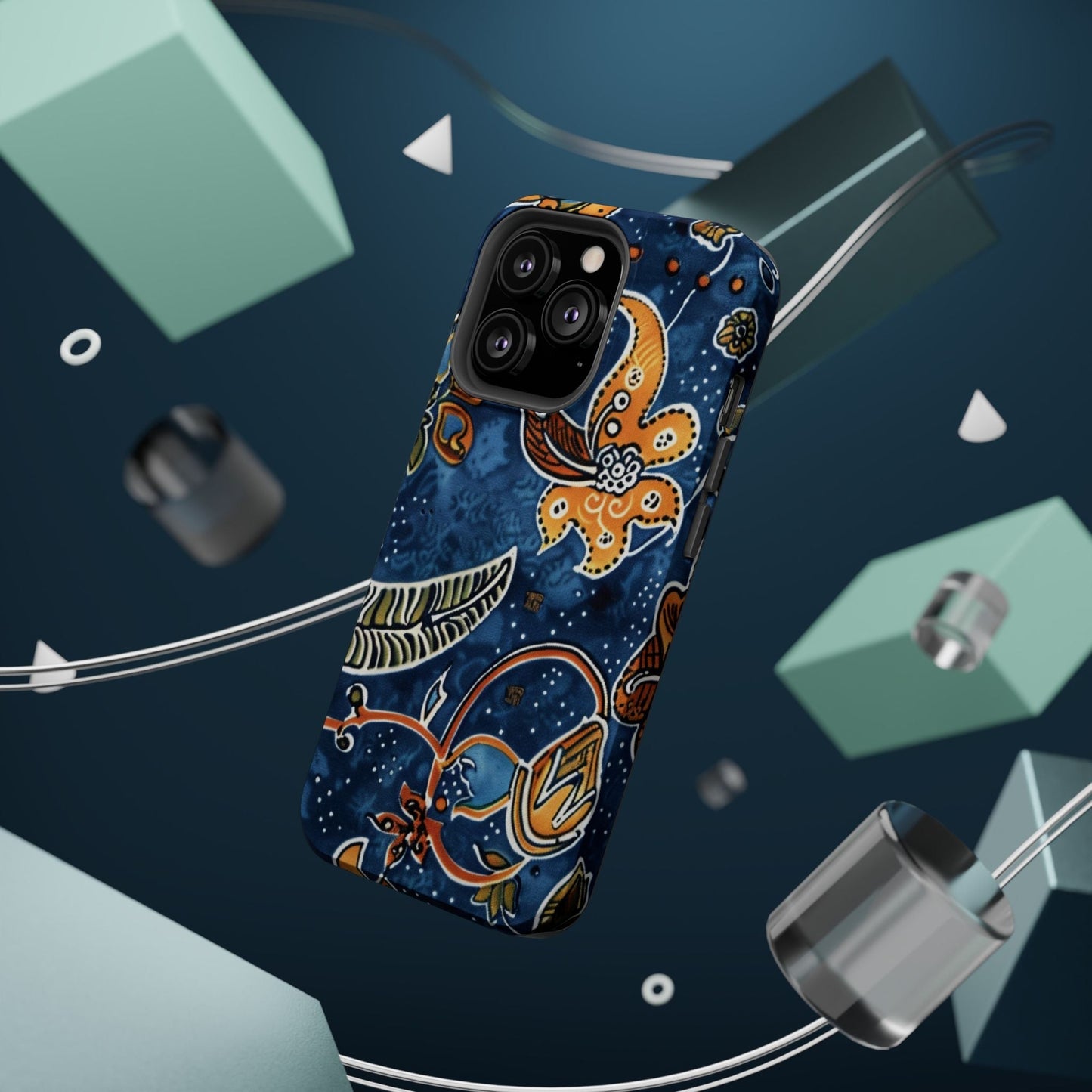 Floral Paisley Magnetic Impact Phone Case — Blue & Orange Protective Cover - DIGITAL X