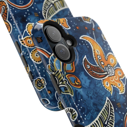 Floral Paisley Magnetic Impact Phone Case — Blue & Orange Protective Cover - DIGITAL X
