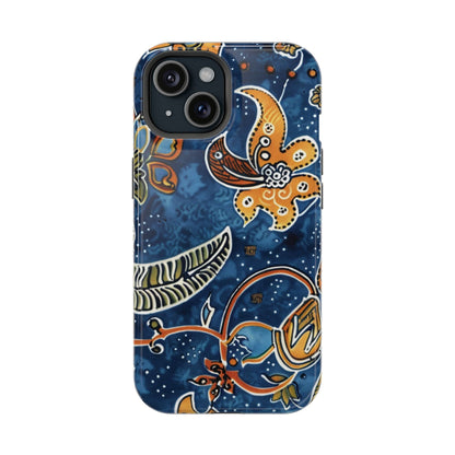 Floral Paisley Magnetic Impact Phone Case — Blue & Orange Protective Cover - DIGITAL X