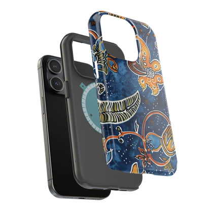 Floral Paisley Magnetic Impact Phone Case — Blue & Orange Protective Cover - DIGITAL X
