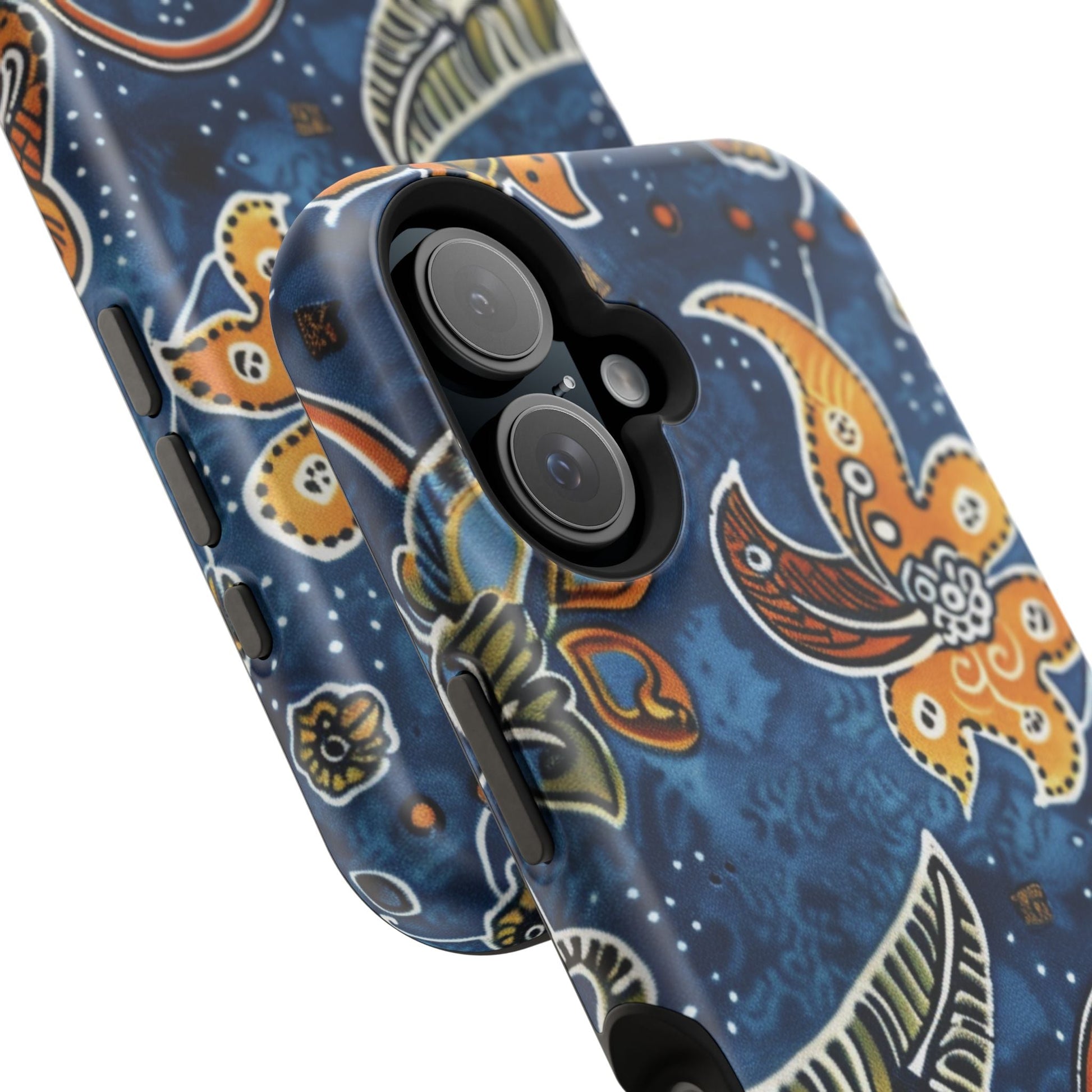 Floral Paisley Magnetic Impact Phone Case — Blue & Orange Protective Cover - DIGITAL X