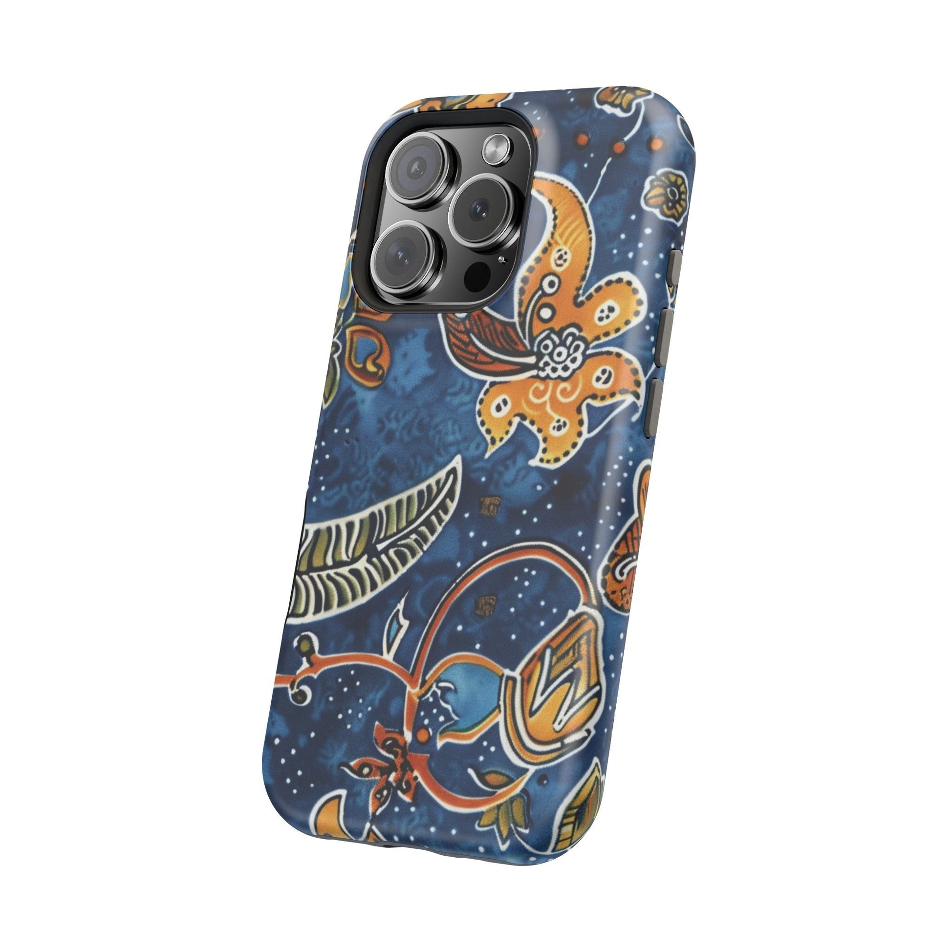 Floral Paisley Magnetic Impact Phone Case — Blue & Orange Protective Cover - DIGITAL X