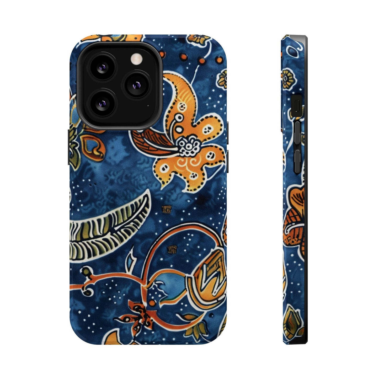 Floral Paisley Magnetic Impact Phone Case — Blue & Orange Protective Cover - DIGITAL X