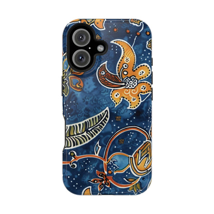 Floral Paisley Magnetic Impact Phone Case — Blue & Orange Protective Cover - DIGITAL X
