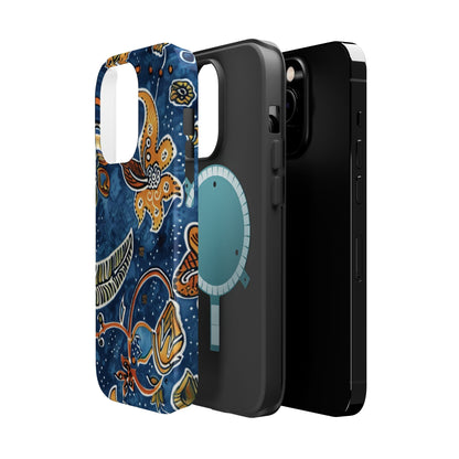 Floral Paisley Magnetic Impact Phone Case — Blue & Orange Protective Cover - DIGITAL X