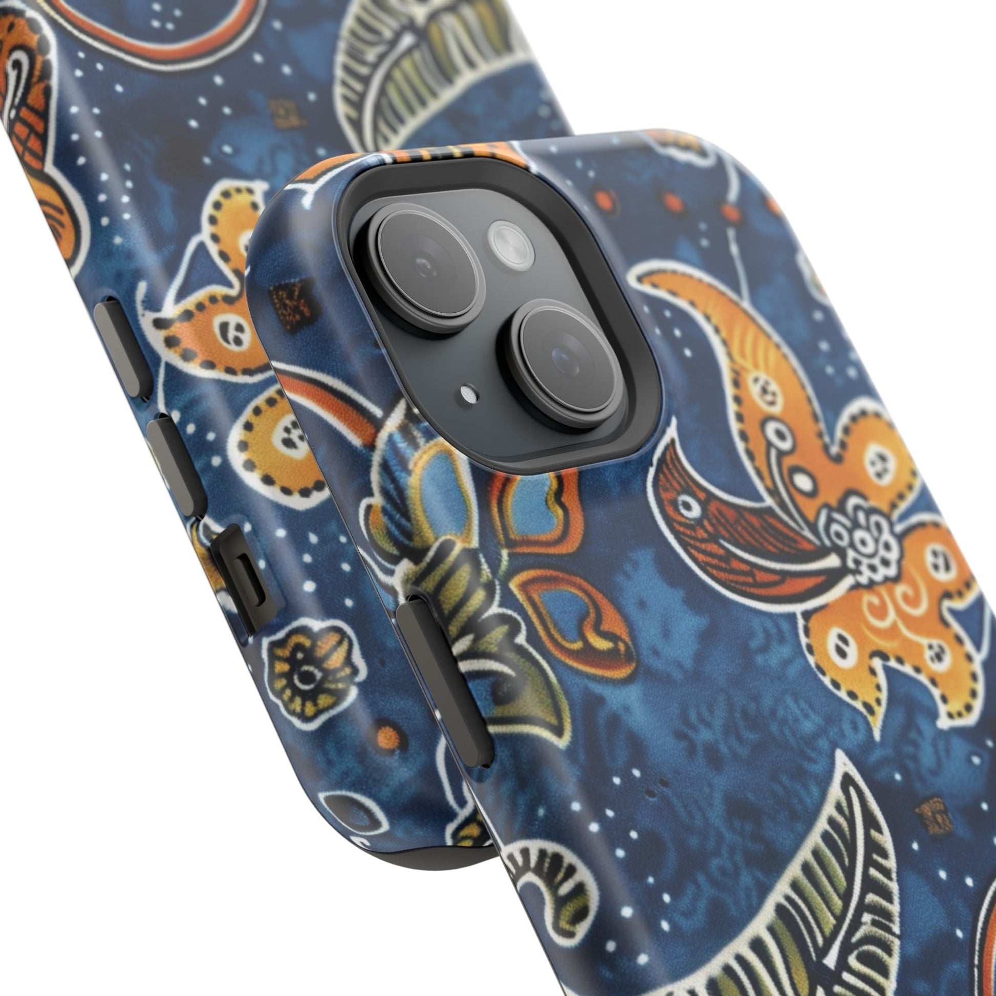Floral Paisley Magnetic Impact Phone Case — Blue & Orange Protective Cover - DIGITAL X