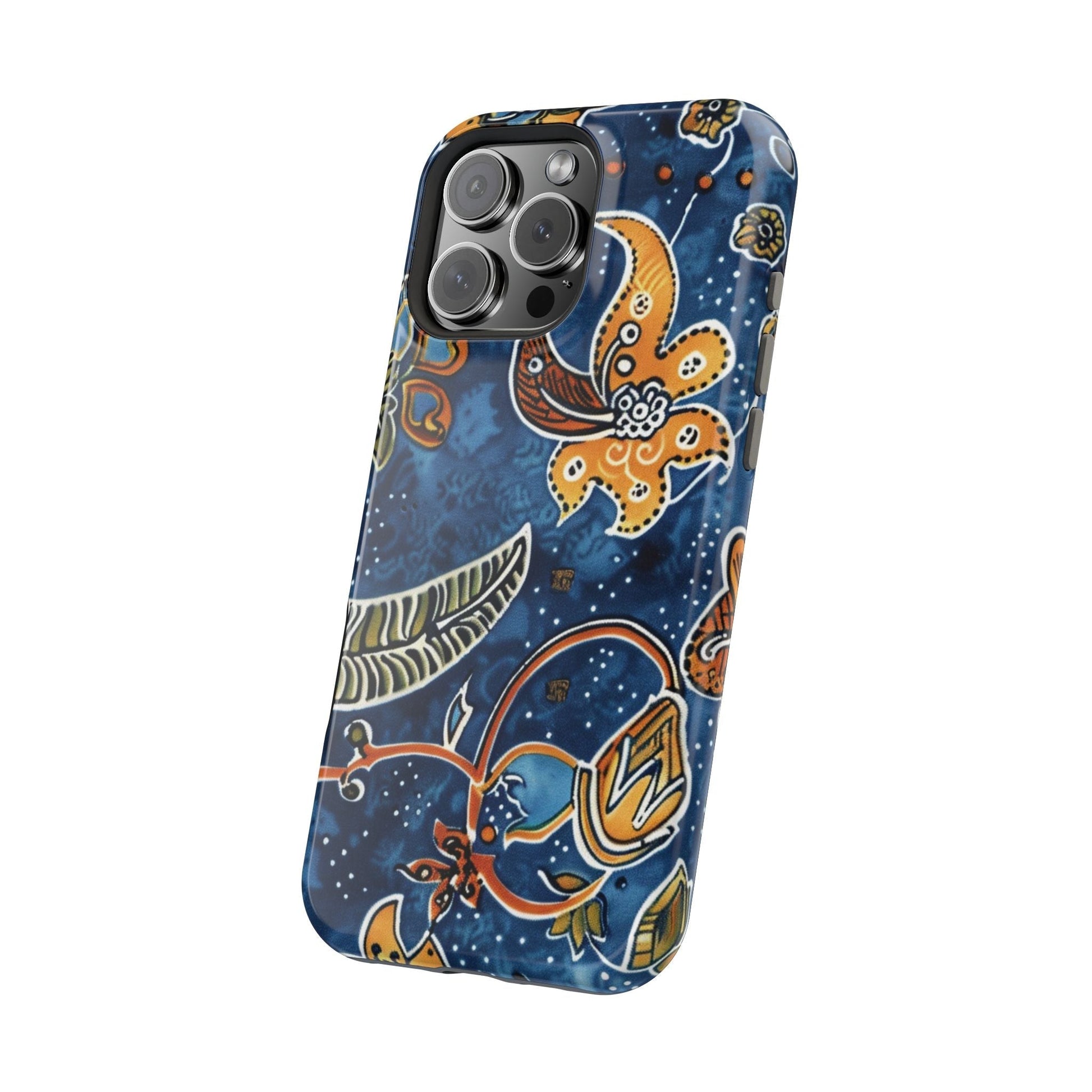 Floral Paisley Magnetic Impact Phone Case — Blue & Orange Protective Cover - DIGITAL X