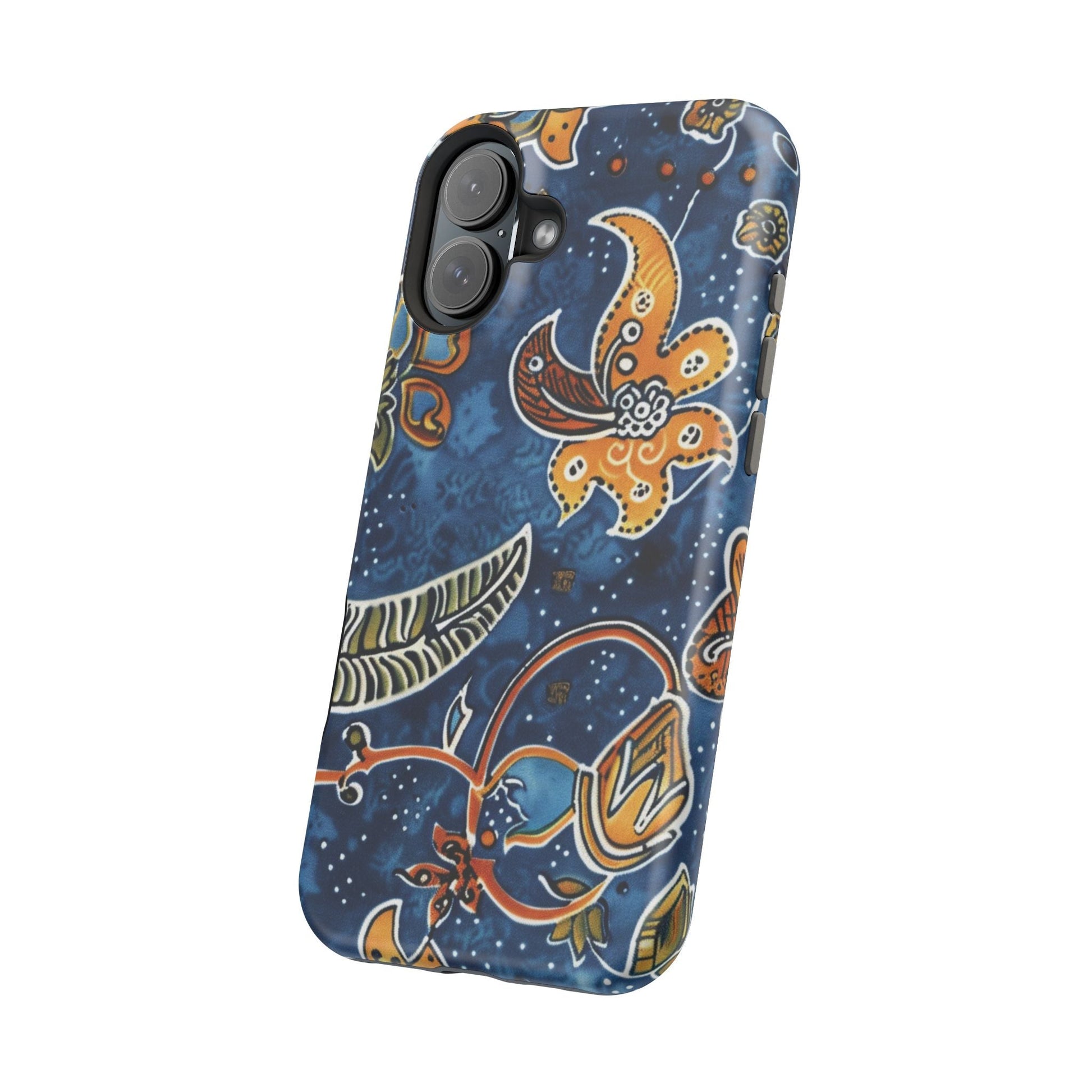 Floral Paisley Magnetic Impact Phone Case — Blue & Orange Protective Cover - DIGITAL X