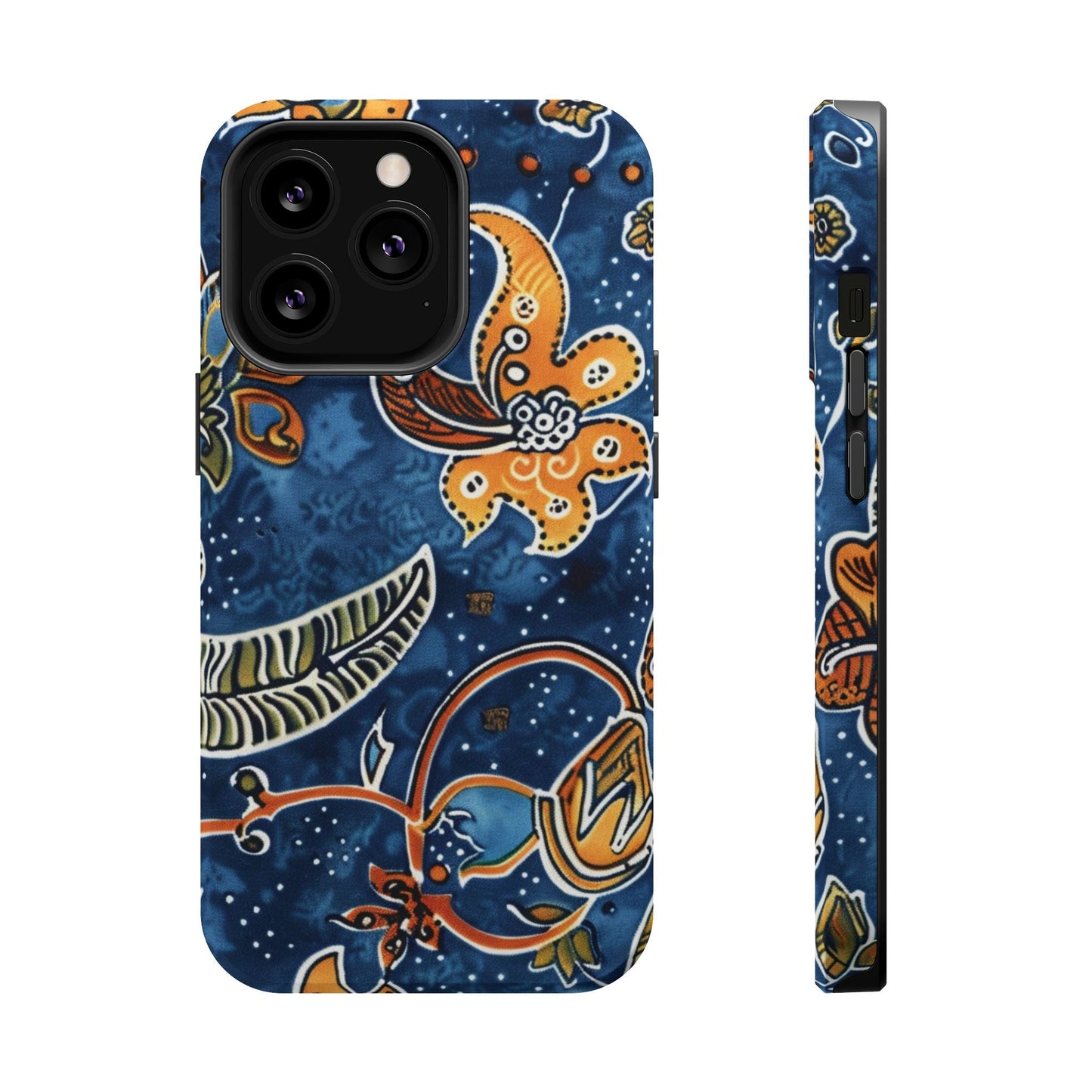 Floral Paisley Magnetic Impact Phone Case — Blue & Orange Protective Cover - DIGITAL X